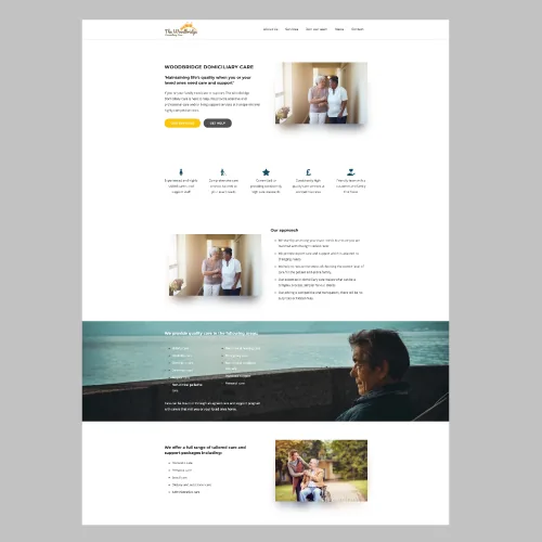 The Woodbridge Domiciliary Care website, headed Woodbridge Domiciliary Care, with its service sections and contact routes