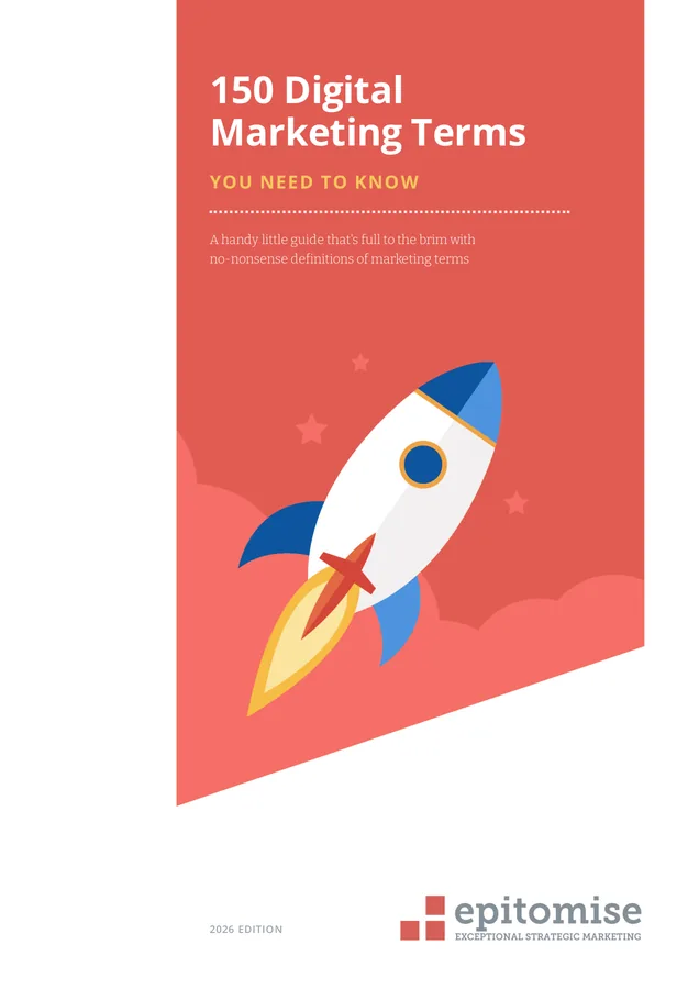 The 150 Digital Marketing Terms eGuide, cover reading “150 Digital Marketing Terms You Need To Know”