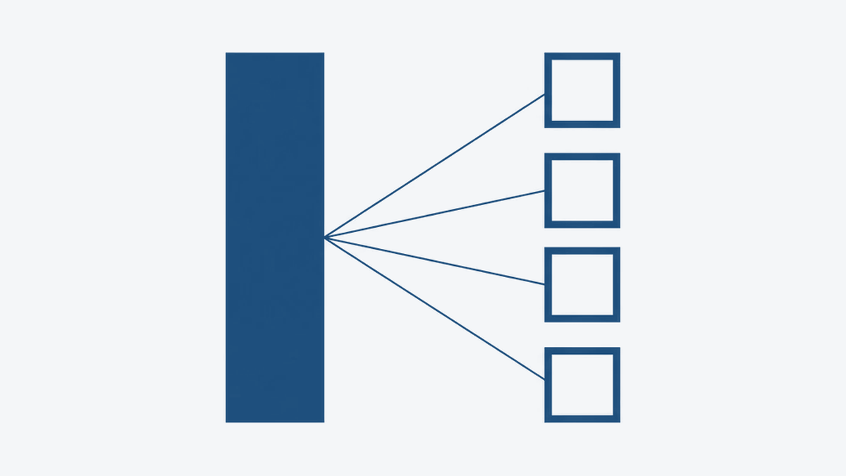 One plan, drawn as a single solid block, branching into four separate channels