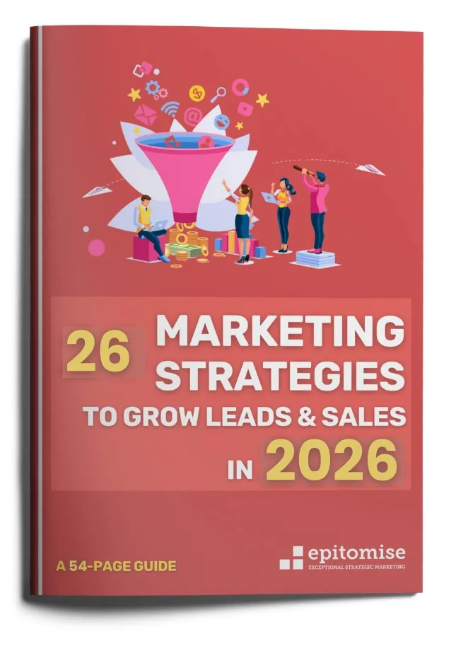 The 2026 guide, cover reading “26 Marketing Strategies to Grow Leads & Sales in 2026 — a 54-page guide”