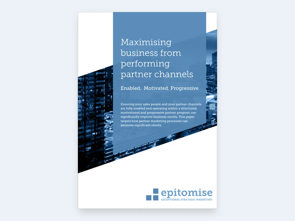 The guide cover, reading “Maximising business from performing partner channels — enabled, motivated, progressive”