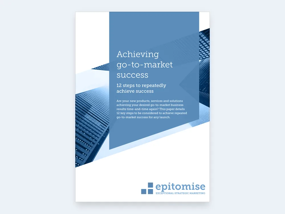 The guide cover, reading “Achieving go-to-market success — 12 steps to repeatedly achieve success”